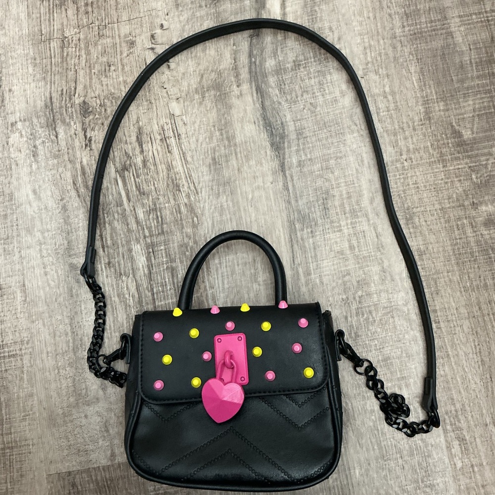 Betsy Johnson  Black Handbag with Pink heart locket